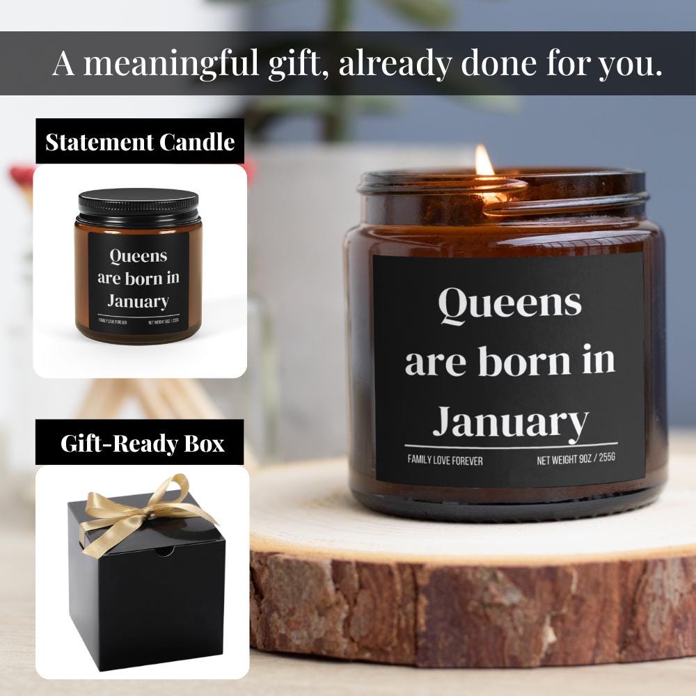 Queens Are Born in January Candle • Gift-Ready January Birthday Candle • Hand-Poured Soy Wax • Ships from Maryland